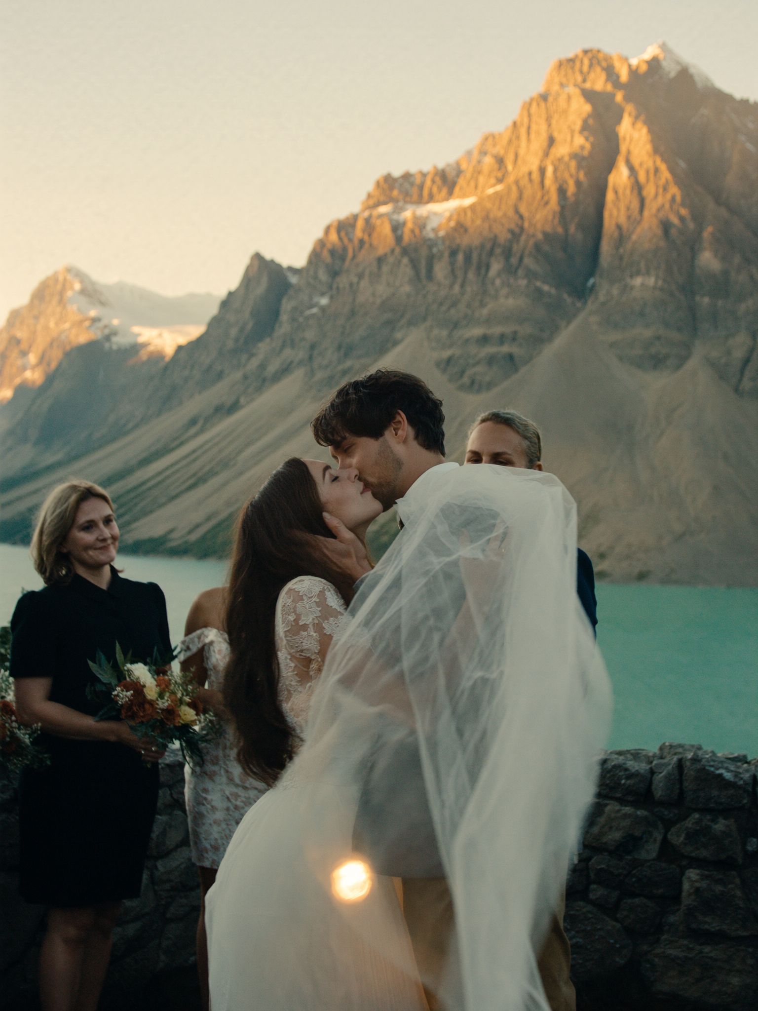 A couple during their ceremony at an approved site in Banff National Park