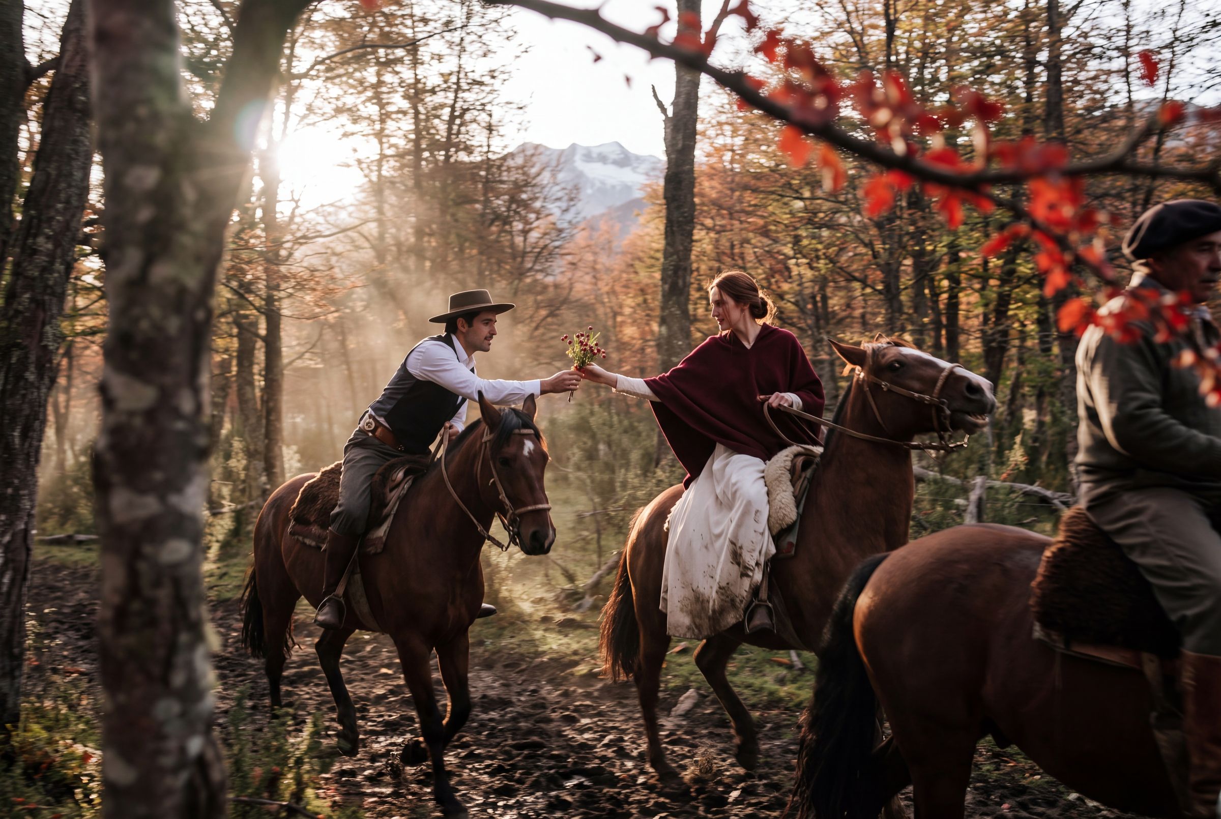 Horseback through the scarlet forest with a gaucho