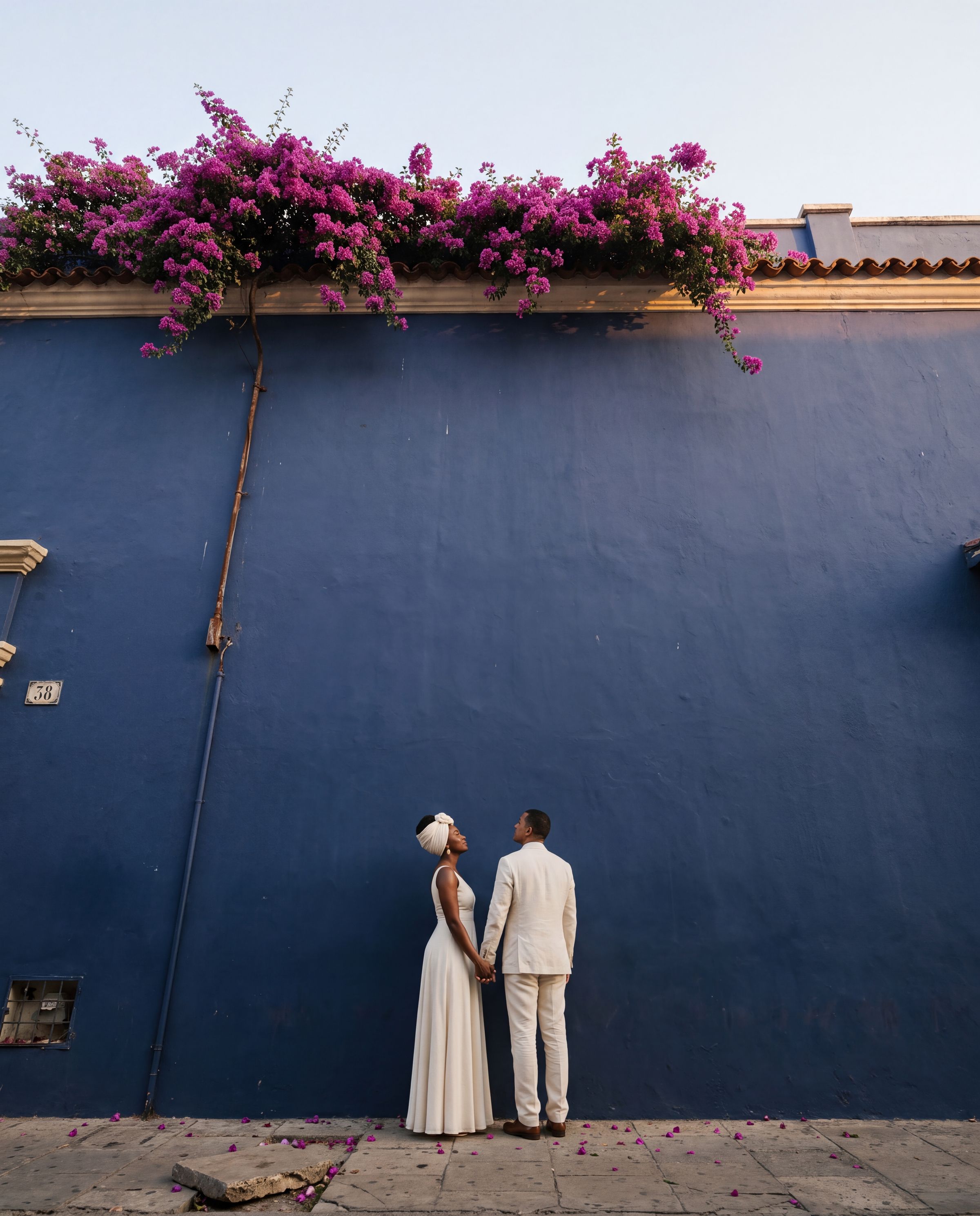 A couple in a convent courtyard in the walled city of Cartagena