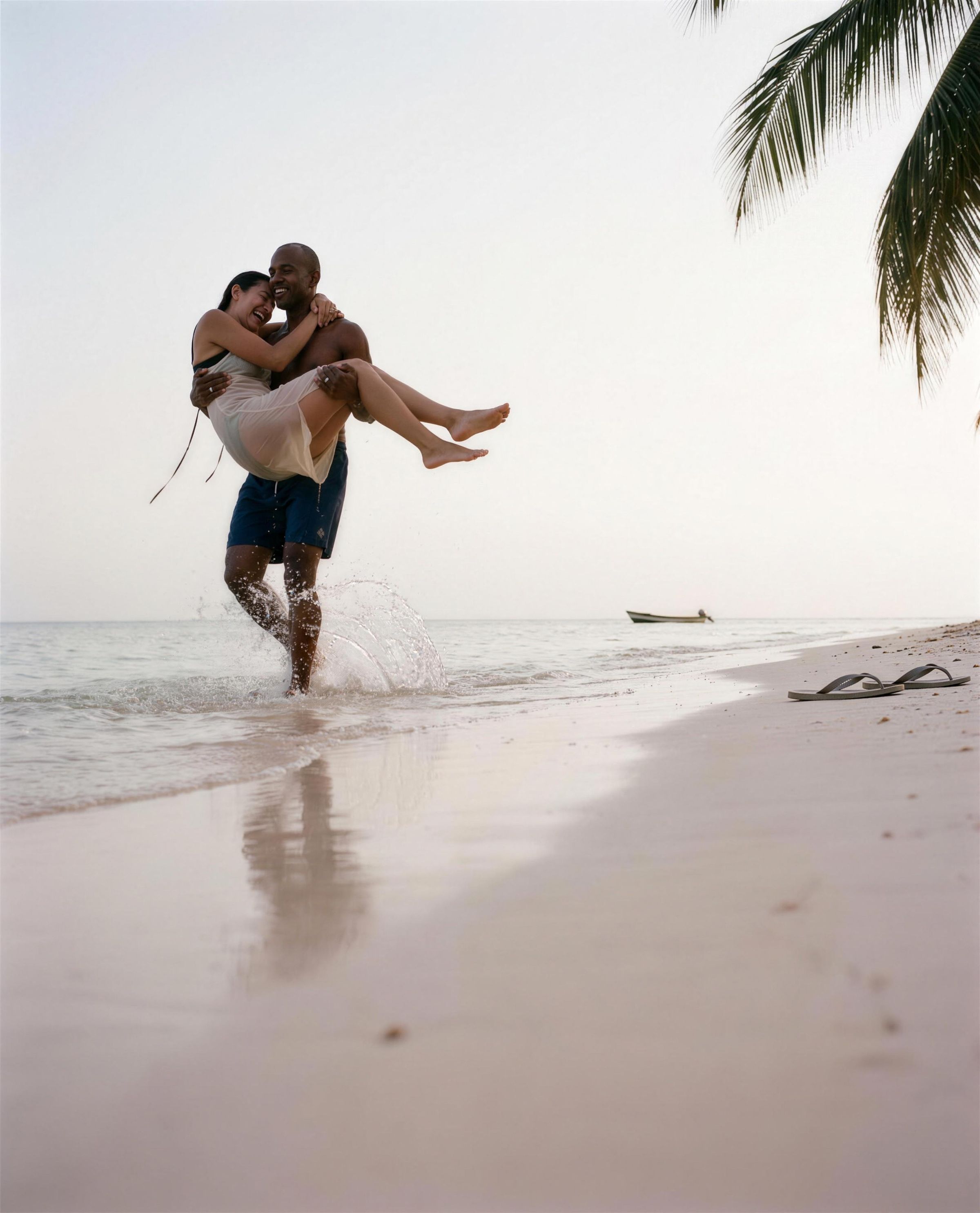 A couple on white sand on a small island off the Colombian coast