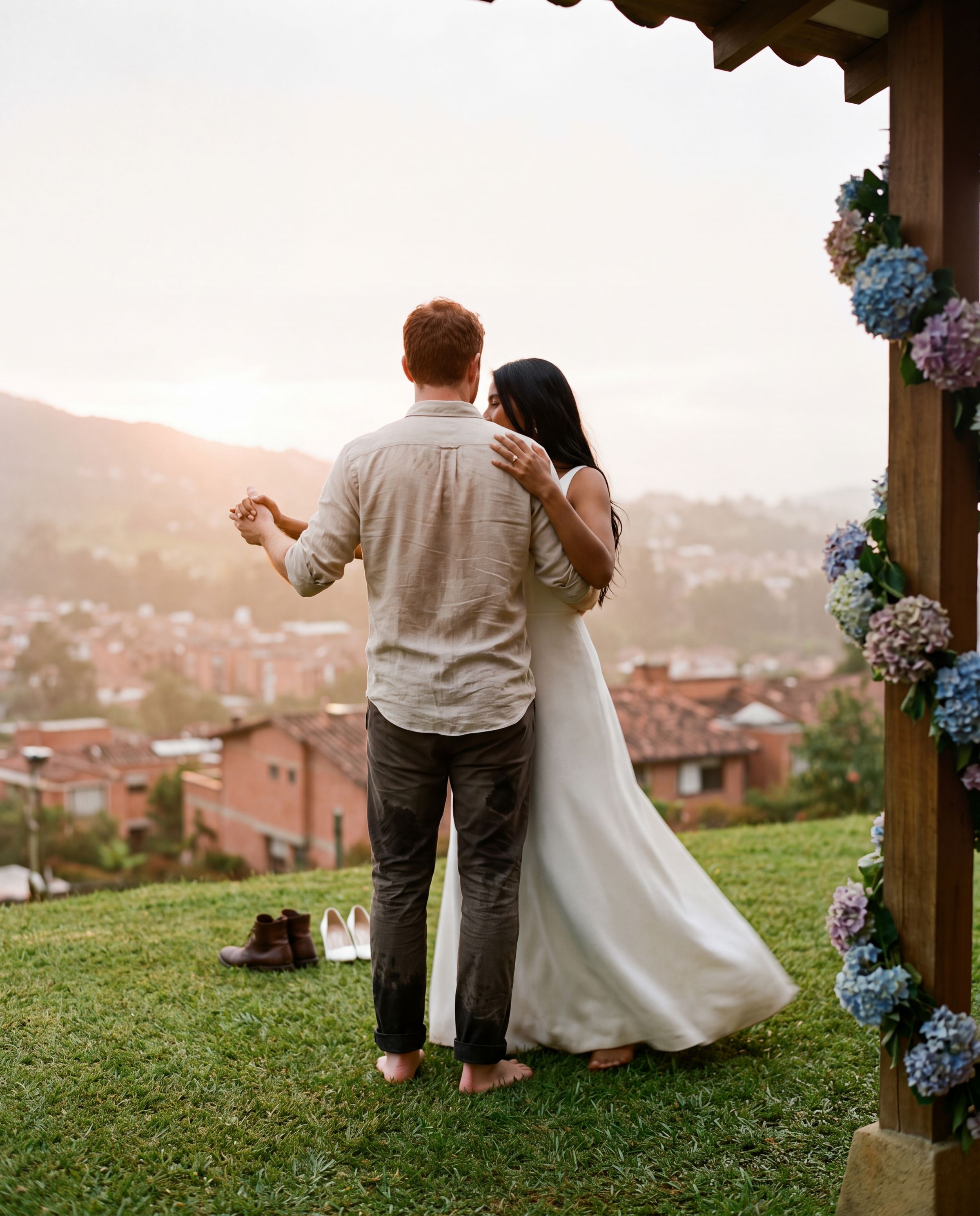 A couple walking a mountain road above Antioquia