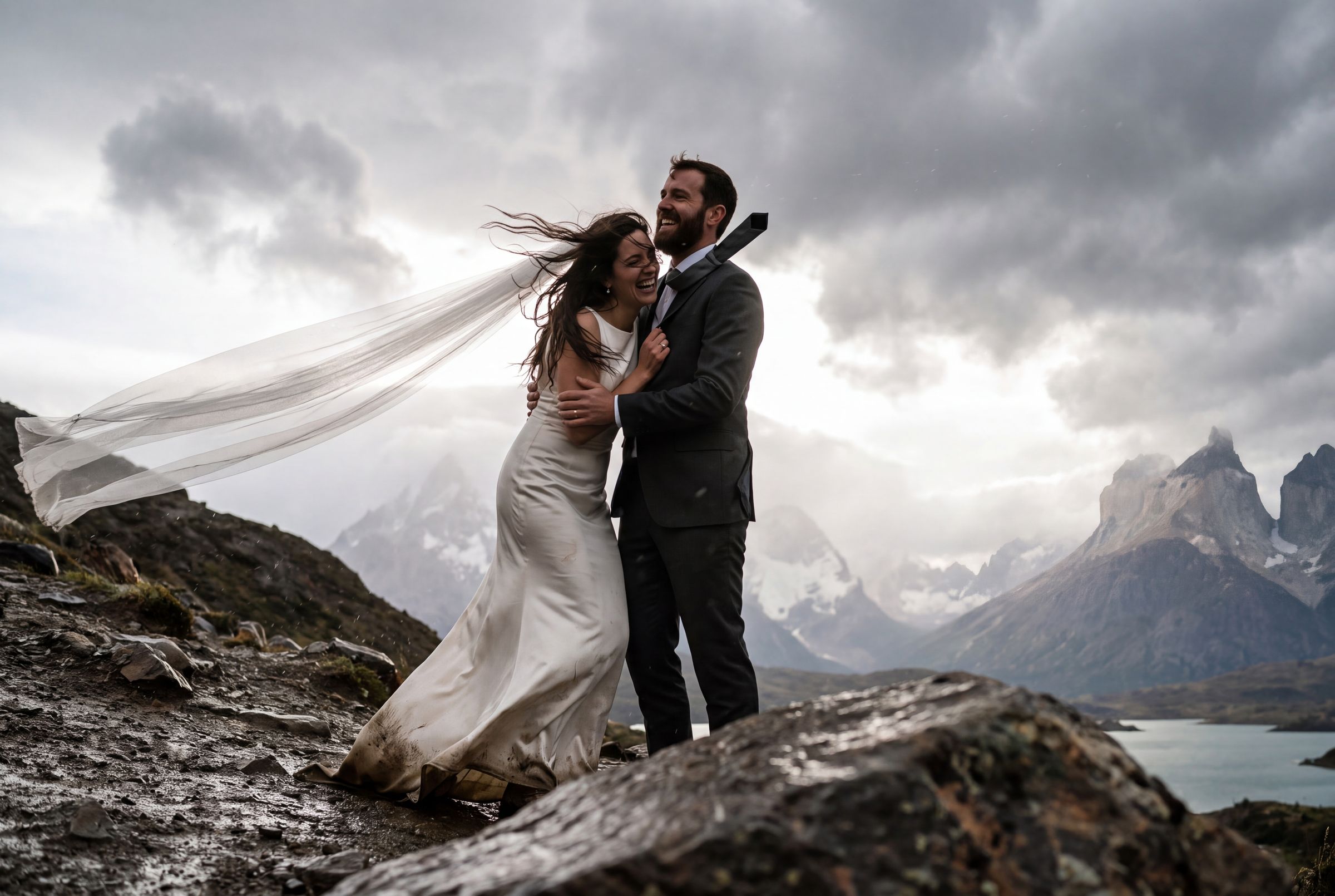A veil pulled sideways on the ridge in a squall