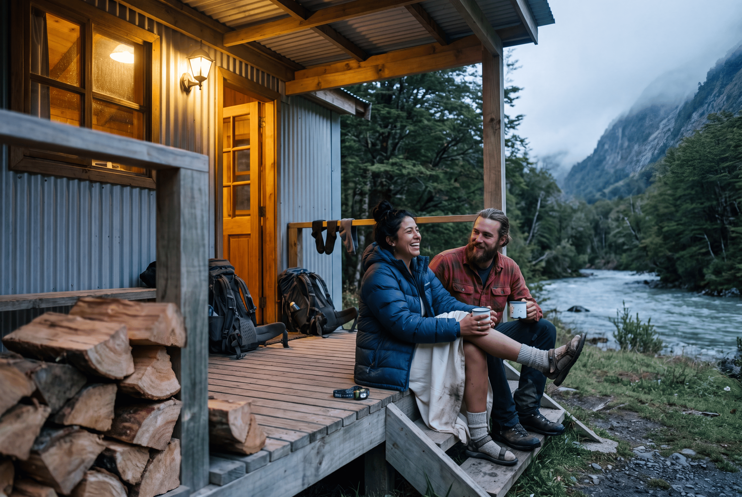 The refugio porch at the end of the day, boots off