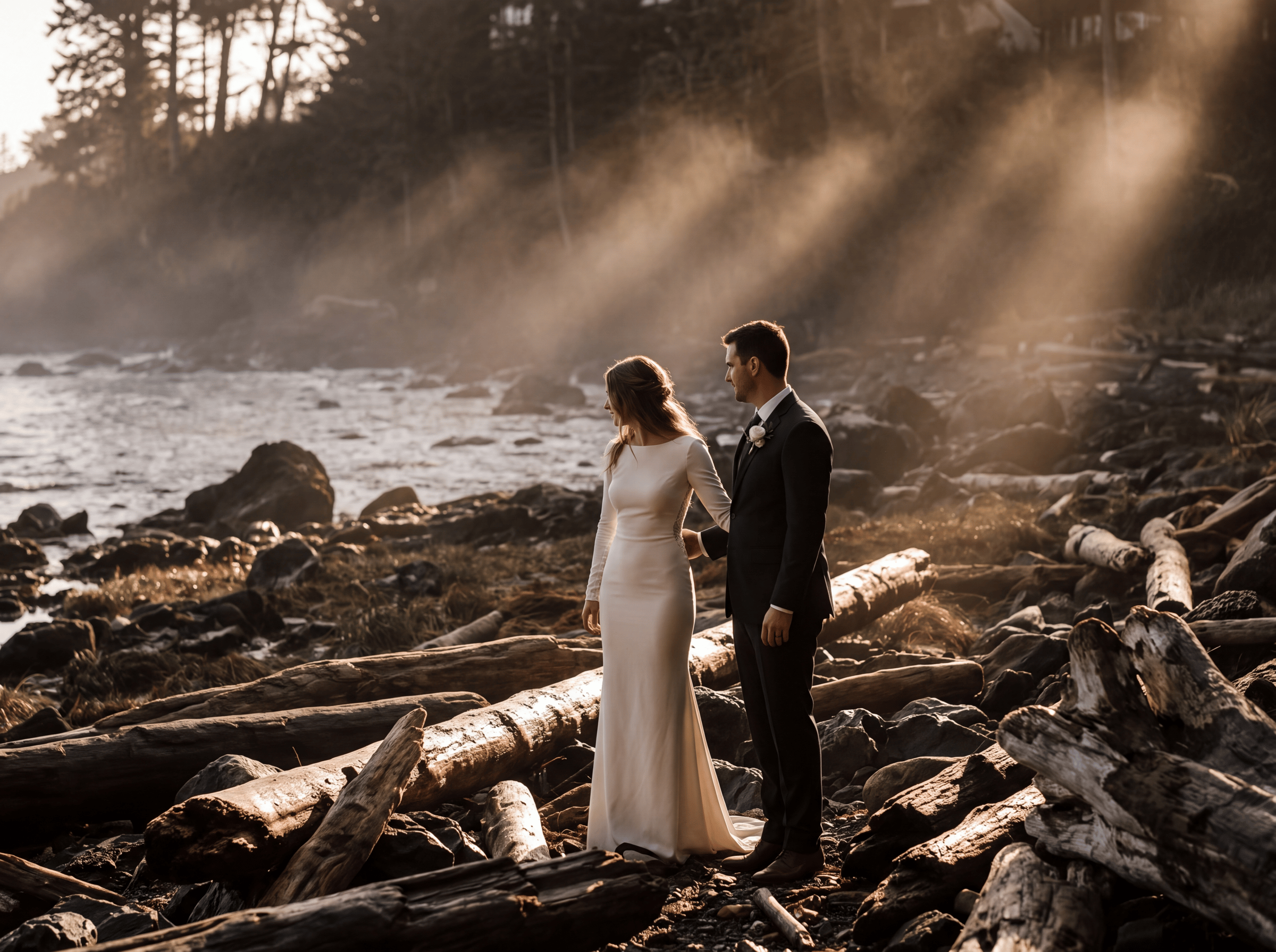 A couple walking the coast on Vancouver Island