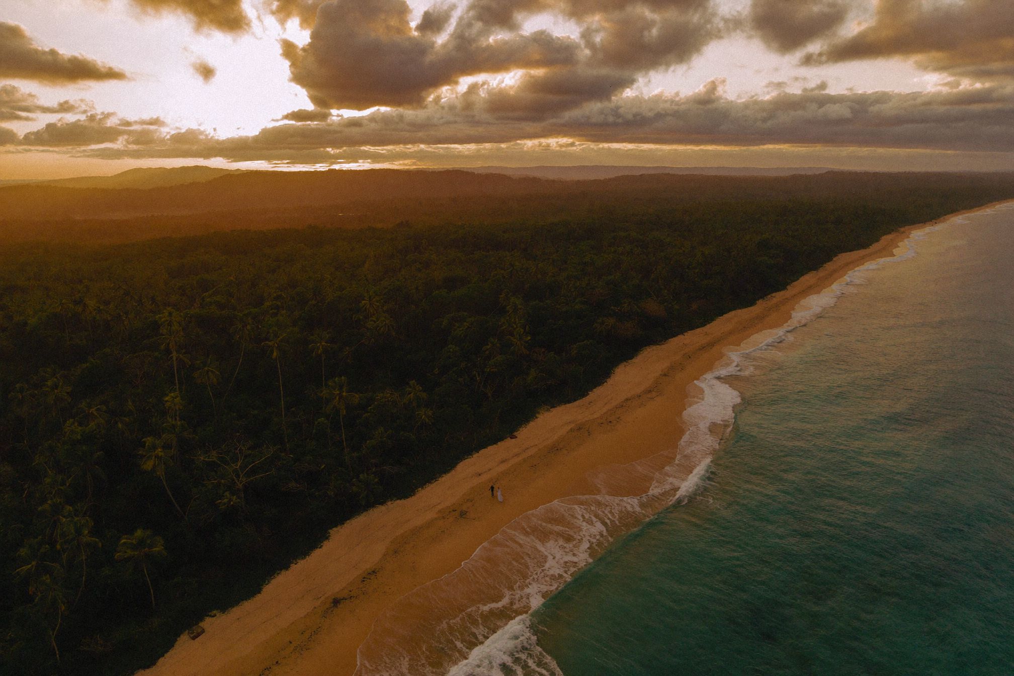The Costa Rican coast from the air, forest running down to the sea