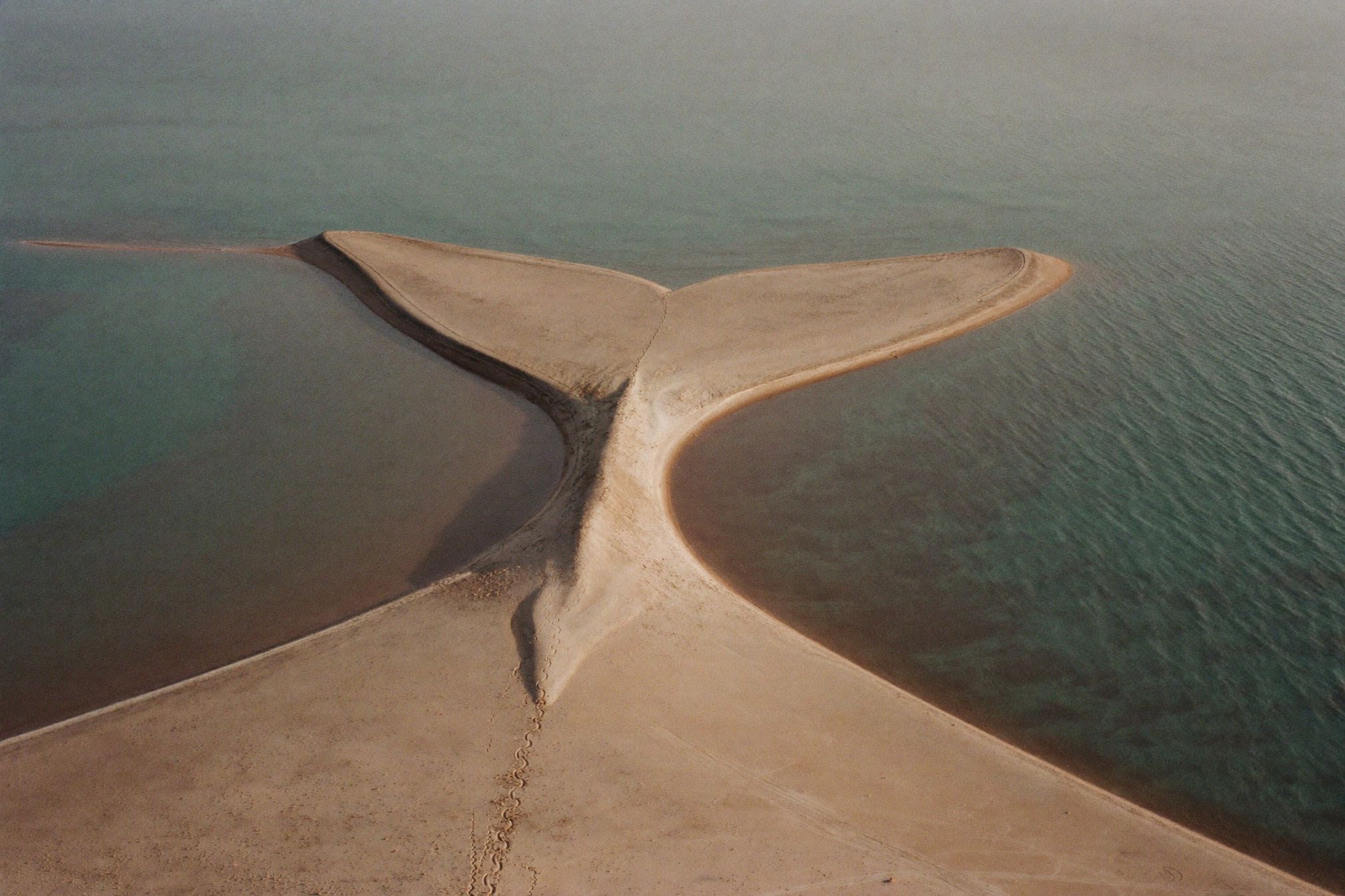 The whale tail sandbar at Uvita seen from directly above at low tide