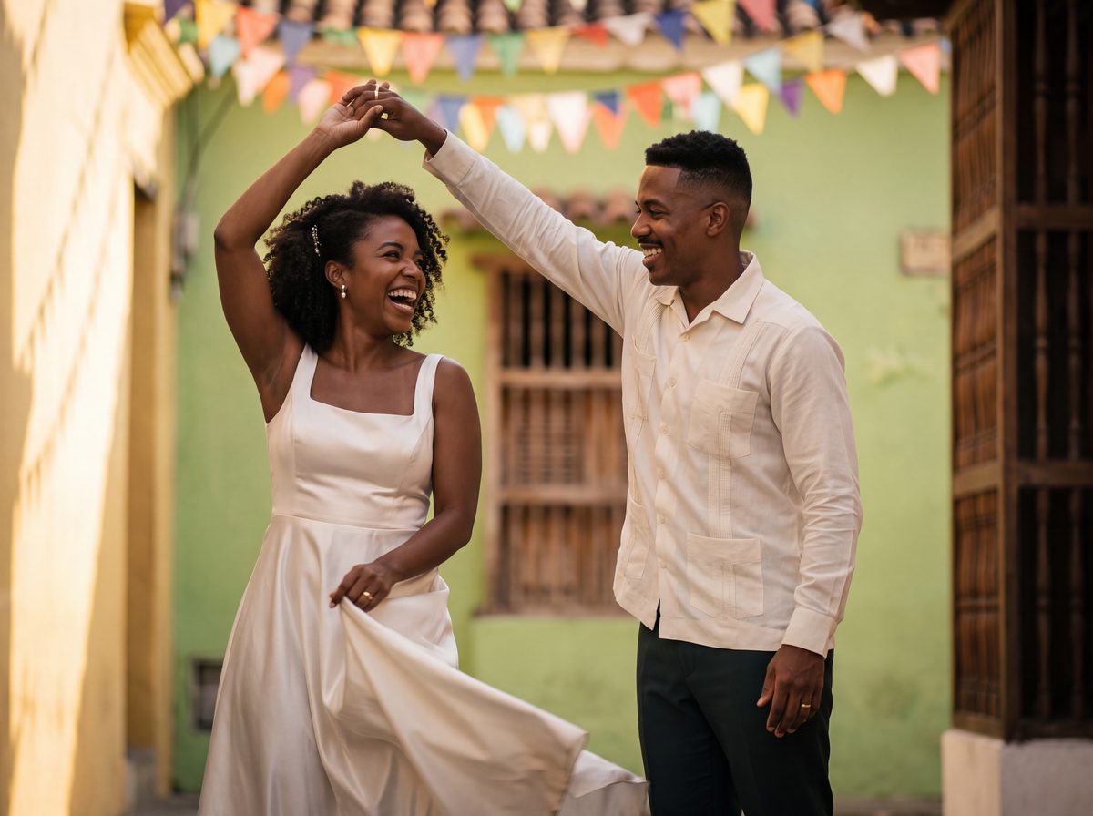 Couple photographed in a flag-strung Getseman&iacute; lane