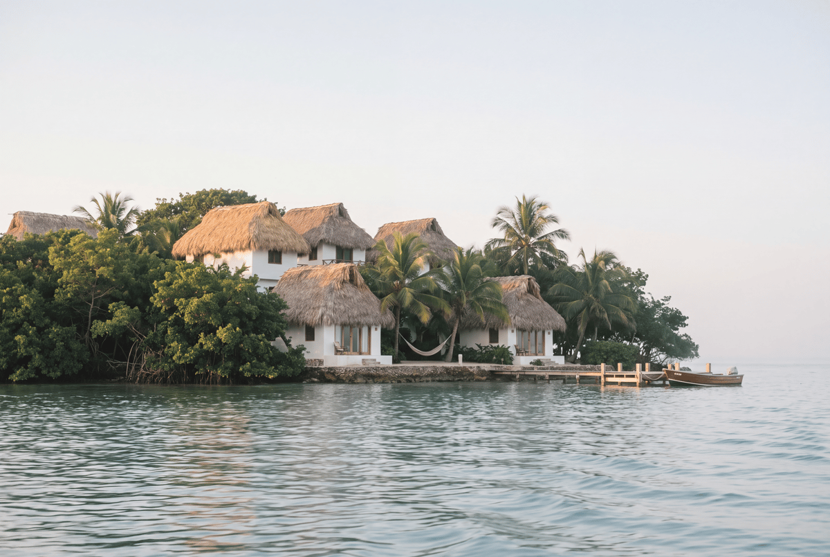 A small private-island hotel in the Rosario Islands seen from the water