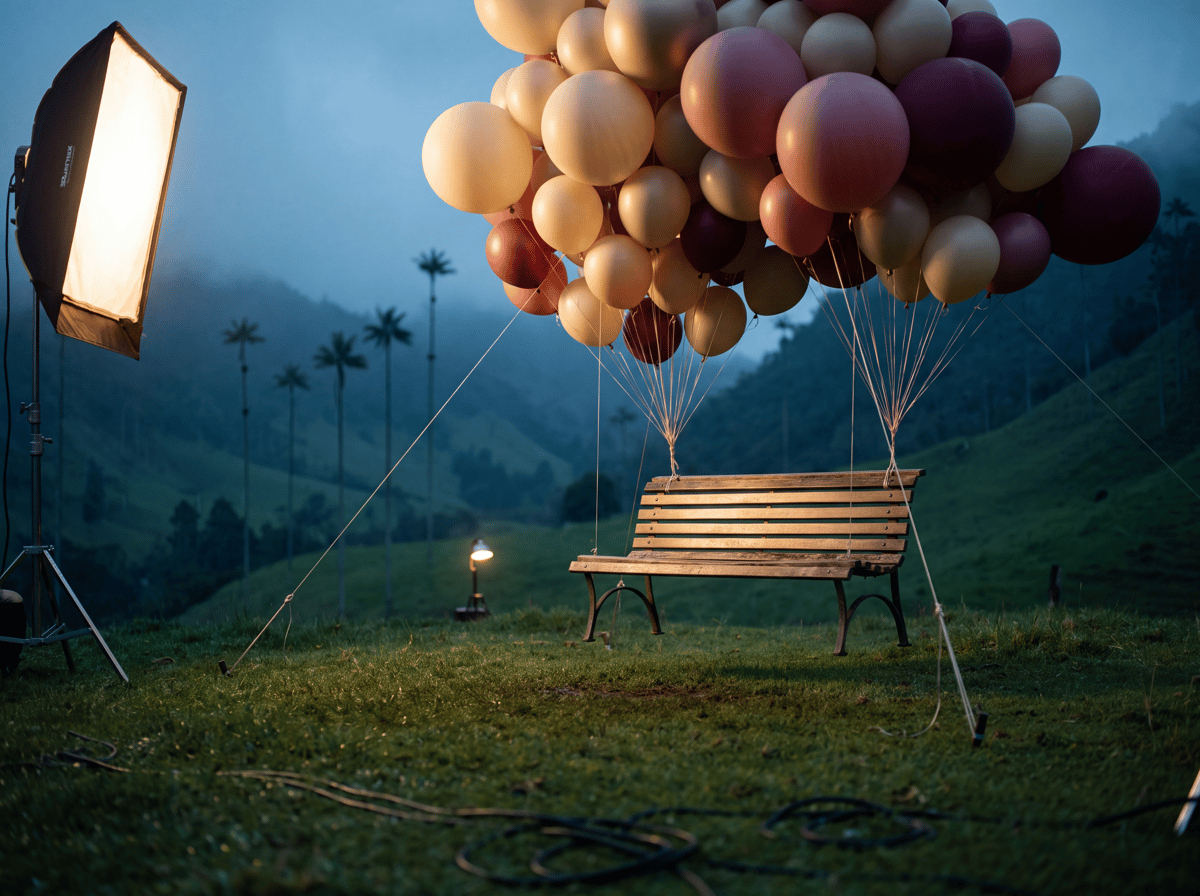 The finished Studio Editorial set, lit, before the couple arrives
