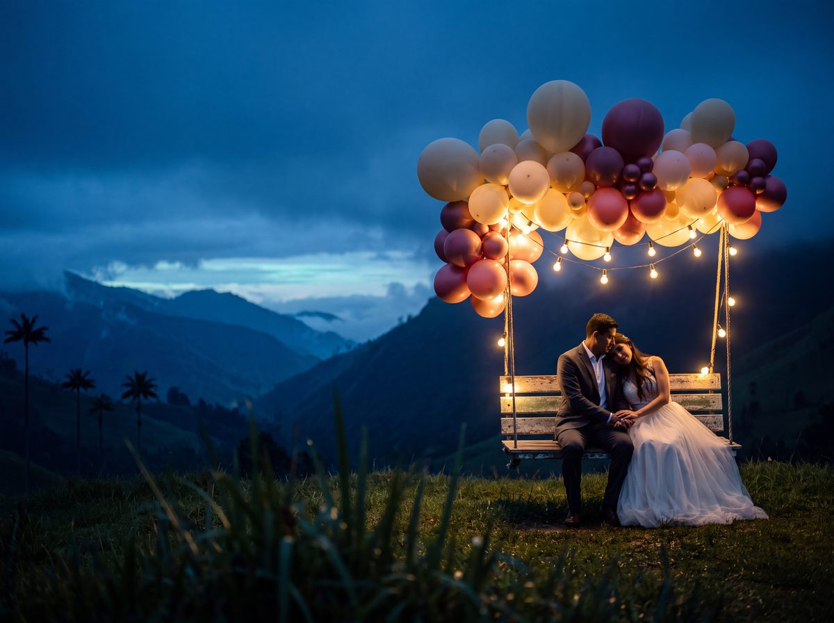 The Studio Editorial set at blue hour with practical lights glowing