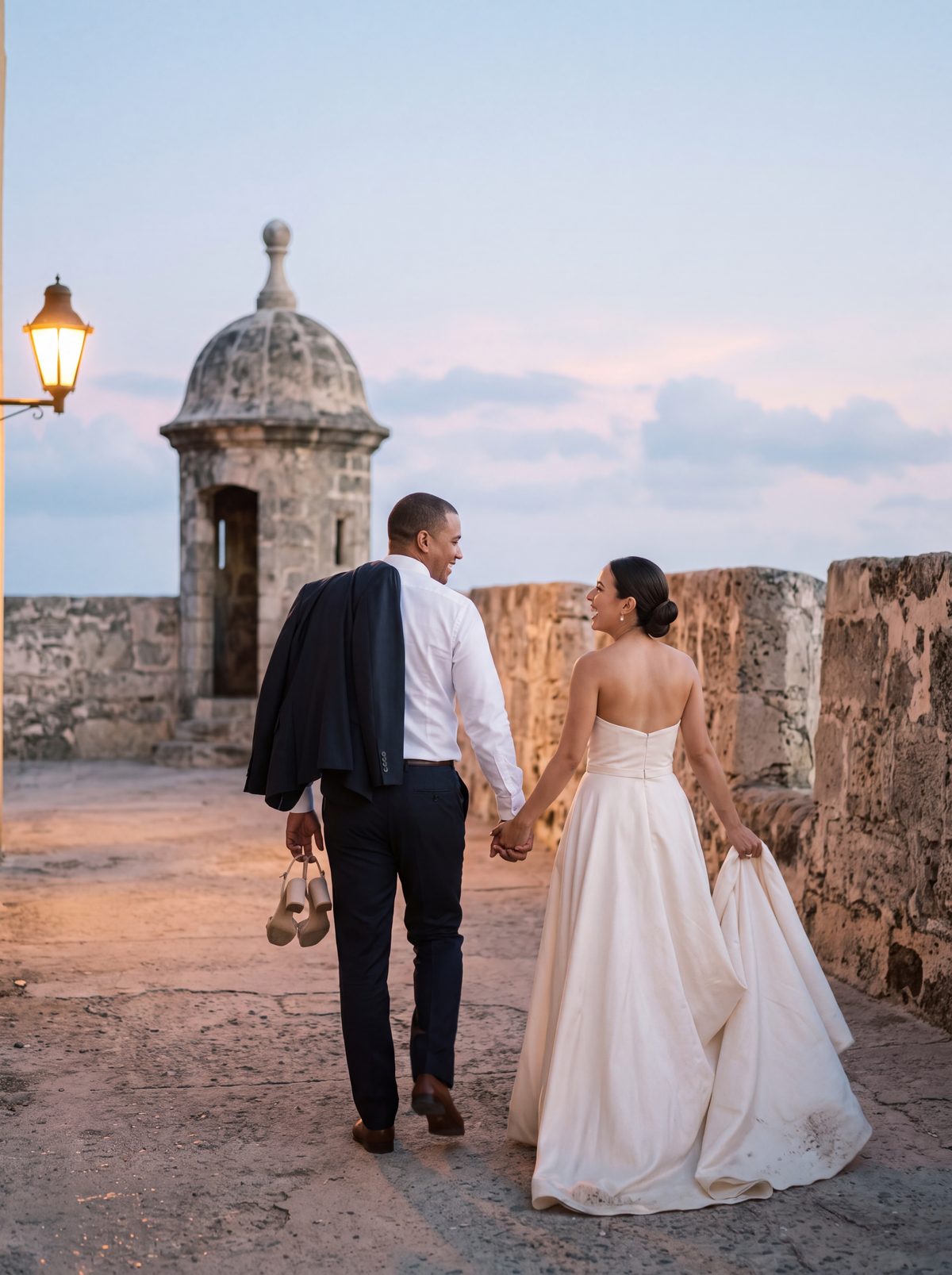 Couple on the Cartagena city walls at dawn