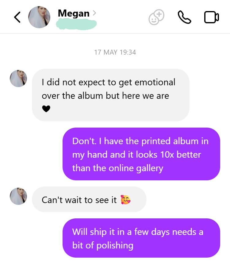 A message from a couple after their gallery was delivered