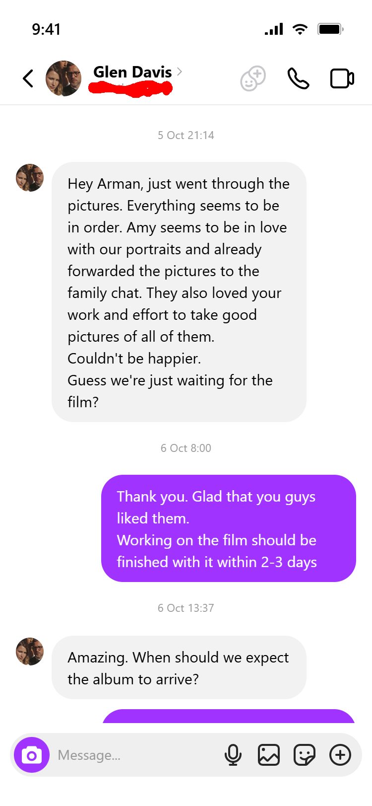 A message from a couple after their gallery was delivered