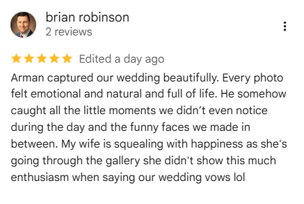 A message from a couple after their gallery was delivered